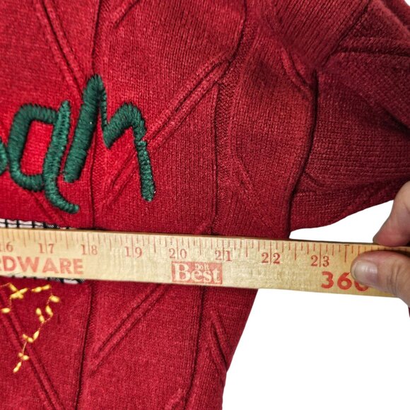 Colorful Embroidered Patchwork Red Cardigan Sweater Button Front Pockets Size M - Picture 8 of 9